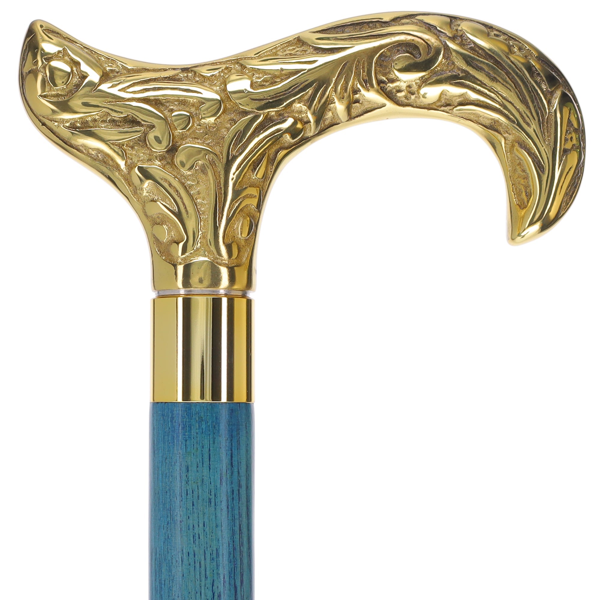 Scratch and Dent Brass Derby Handle Walking Cane w/ Blue Ash Shaft & Brass Gold Collar V2139 Free Shipping Online