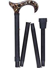 Scratch and Dent Acrylic Black and Gold Mosaic Designer Adjustable Folding Cane V3469 Sale For Nice