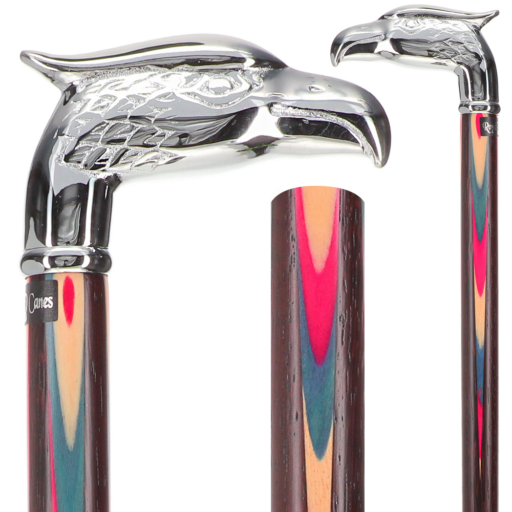 Patriotic Chrome Plated Eagle Head Cane: Inlaid Wenge Wood Discount Cost