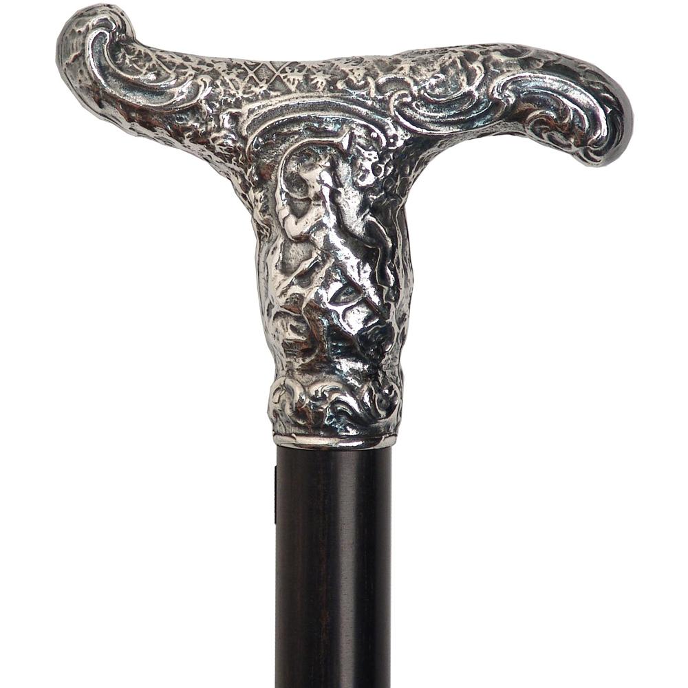 French Antique Repro Silver T-Handle Cane: Stamina Wood Latest Collections