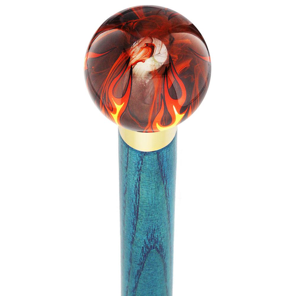 Burst of Flames Smokey Orange Round Knob Cane w/ Custom Color Ash Shaft & Collar Cheap Real Authentic