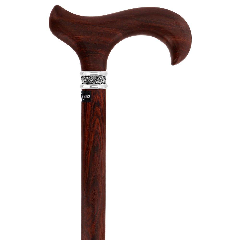 Scratch & Dent Derby Walking Cane With Exotic Cocobolo Wood Shaft and Pewter Rose Collar V1513 Sale 100% Authentic