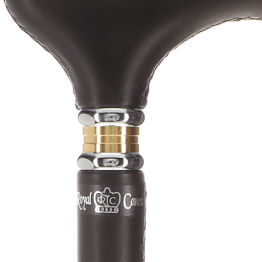 Scratch and Dent Black Leather Wrapped Derby Walking Cane With Leather Shaft and Two Tone Collar V1232 Online Online Cheap Pice