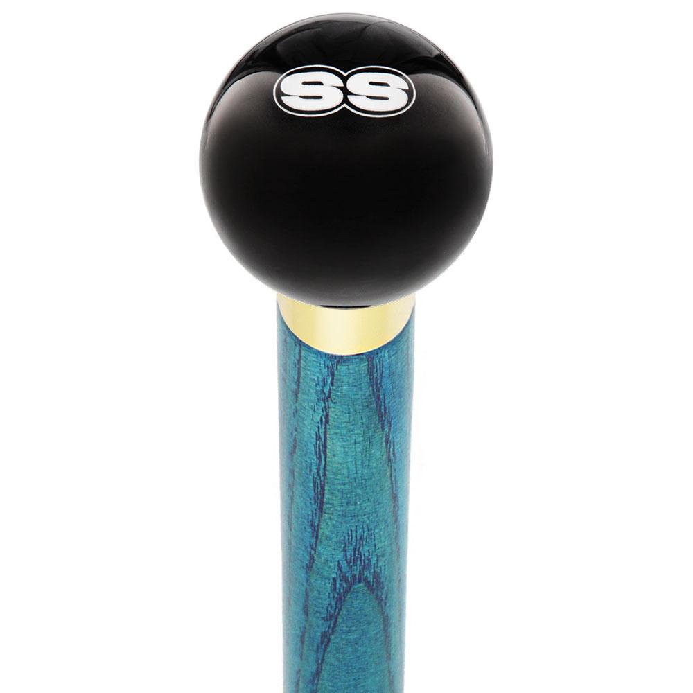 SS Car Emblem Black Round Knob Cane w/ Custom Color Ash Shaft & Collar With Mastercard For Sale