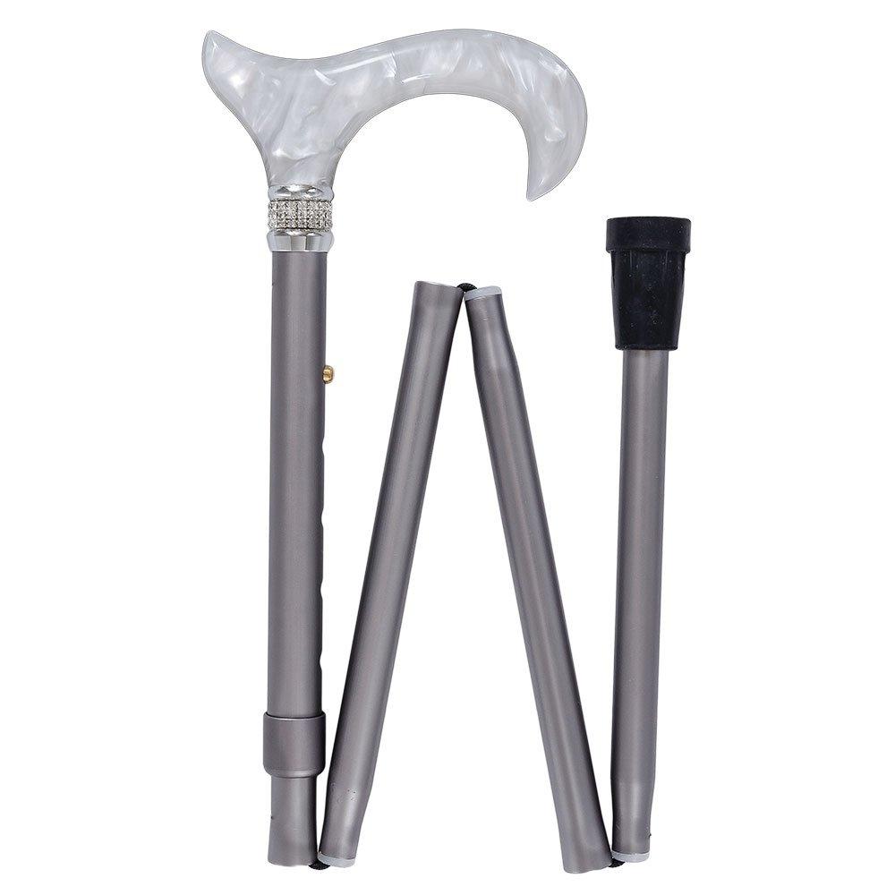 Scratch and Dent Platinum Pearlz w/ Rhinestone Collar and Silver Shaft Designer Adjustable Folding Cane V1730 Best Sale Online