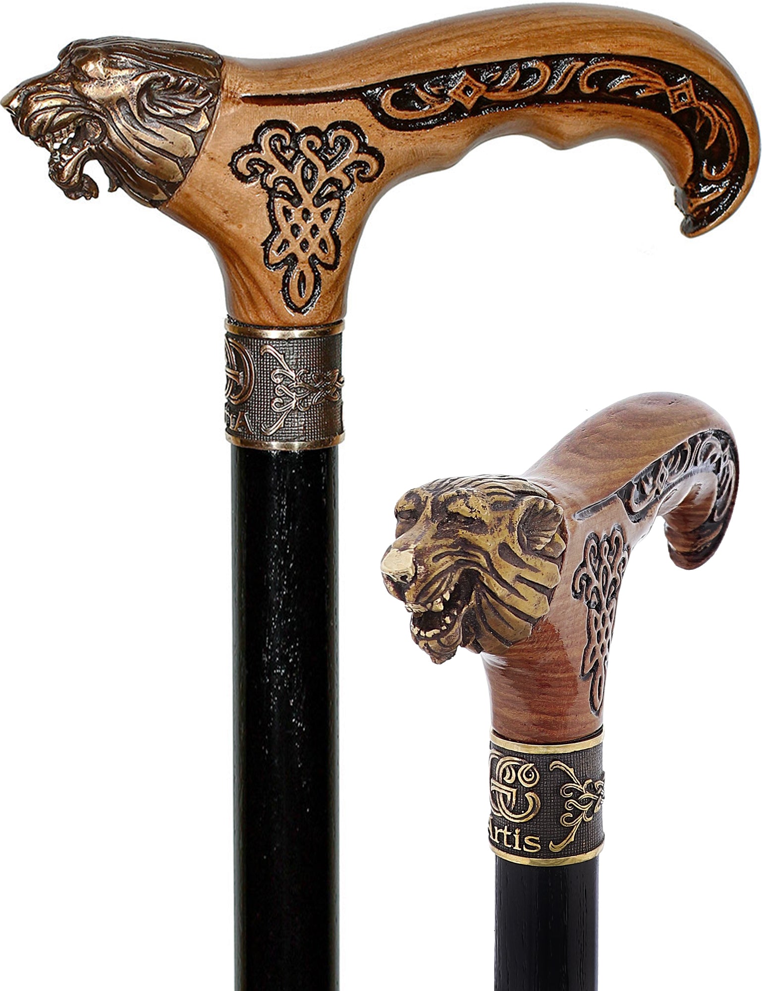 Bronze Direwolf Handcarved Celtic Art Derby Walking Cane How Much Online