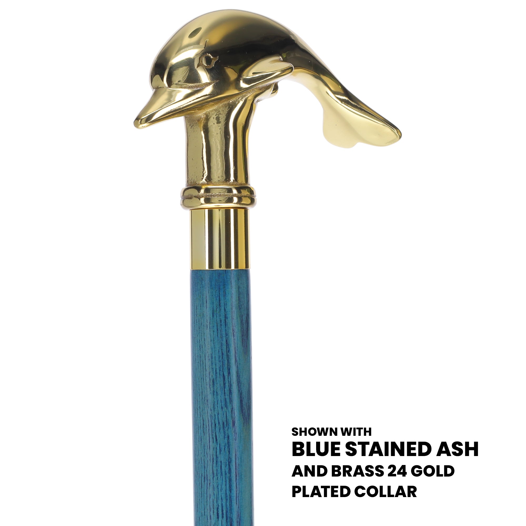 Premium Brass Dolphin Handle Cane: Stained Custom Color Shaft Where To Buy Cheap Real