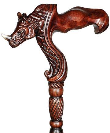 Scratch and Dent Rhino: Artisan Intricate Handcarved Wood Cane (Right Hand) V3485 Buy Cheap Genuine