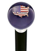 U.S.A Country Flag Translucent Blue Round Knob Cane w/ Custom Wood Shaft & Collar Visa Payment Cheap Pice