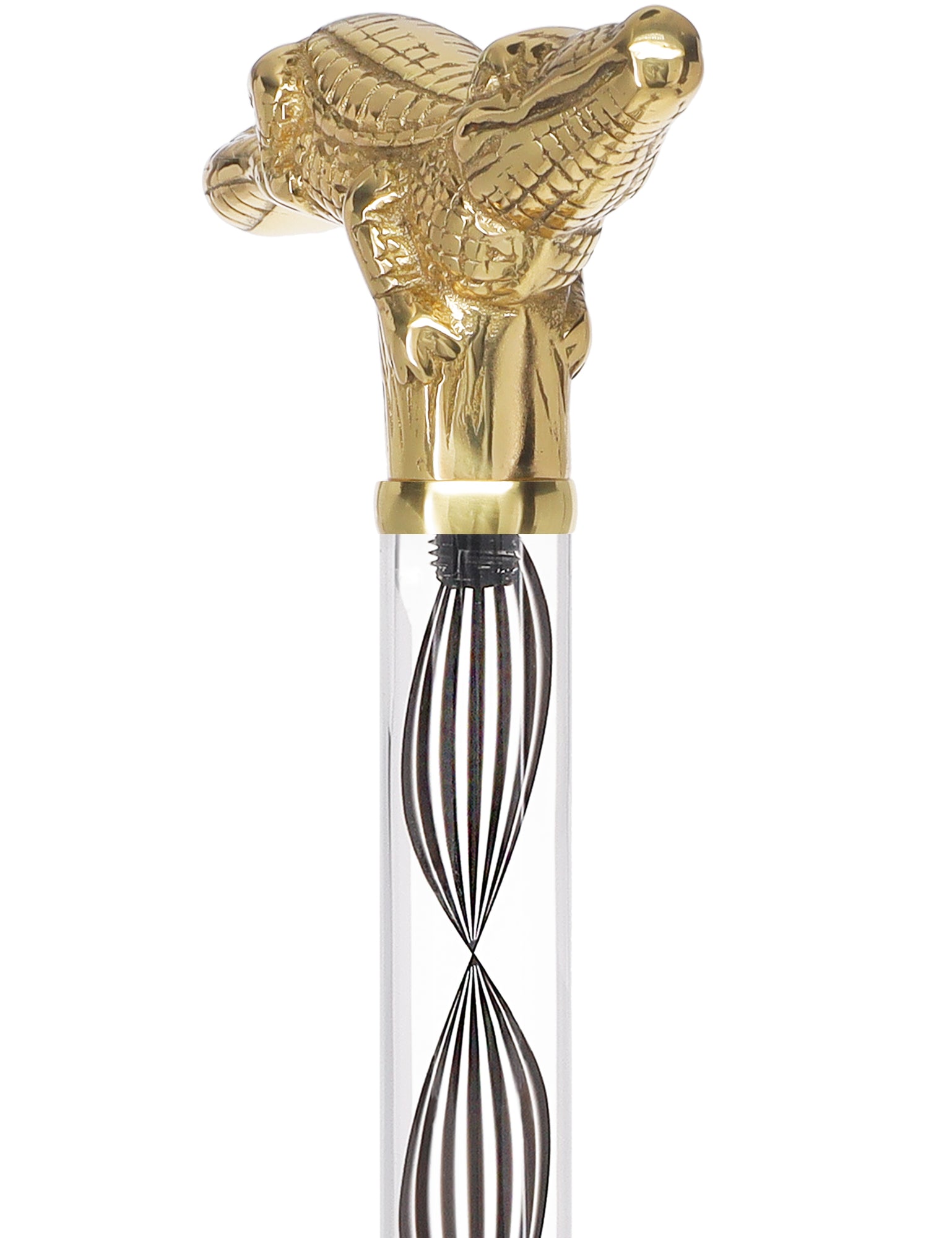 Crystal Elegance Brass Alligator Cane with Invisible Acrylic Shaft Options Low Pice For Sale