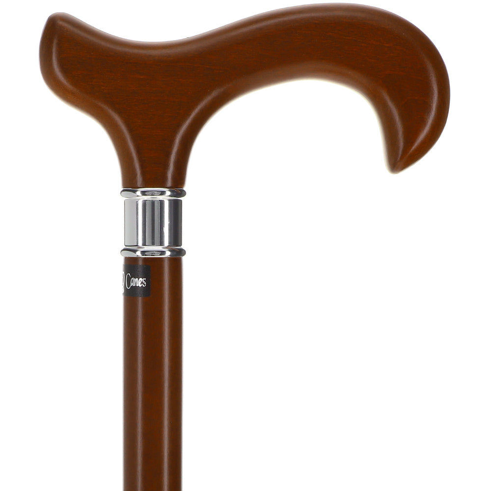 Scratch and Dent House Walnut Stained Beechwood Derby Walking Cane with Stainless Steel Collar V2027 Online Cheap Pice