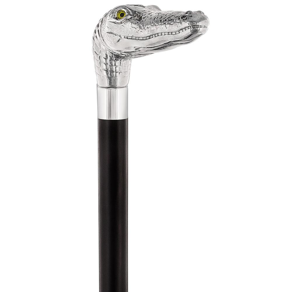 Alligator Nickel Plated Handle Italian Handle Cane w/ Custom Shaft & Collar New Online