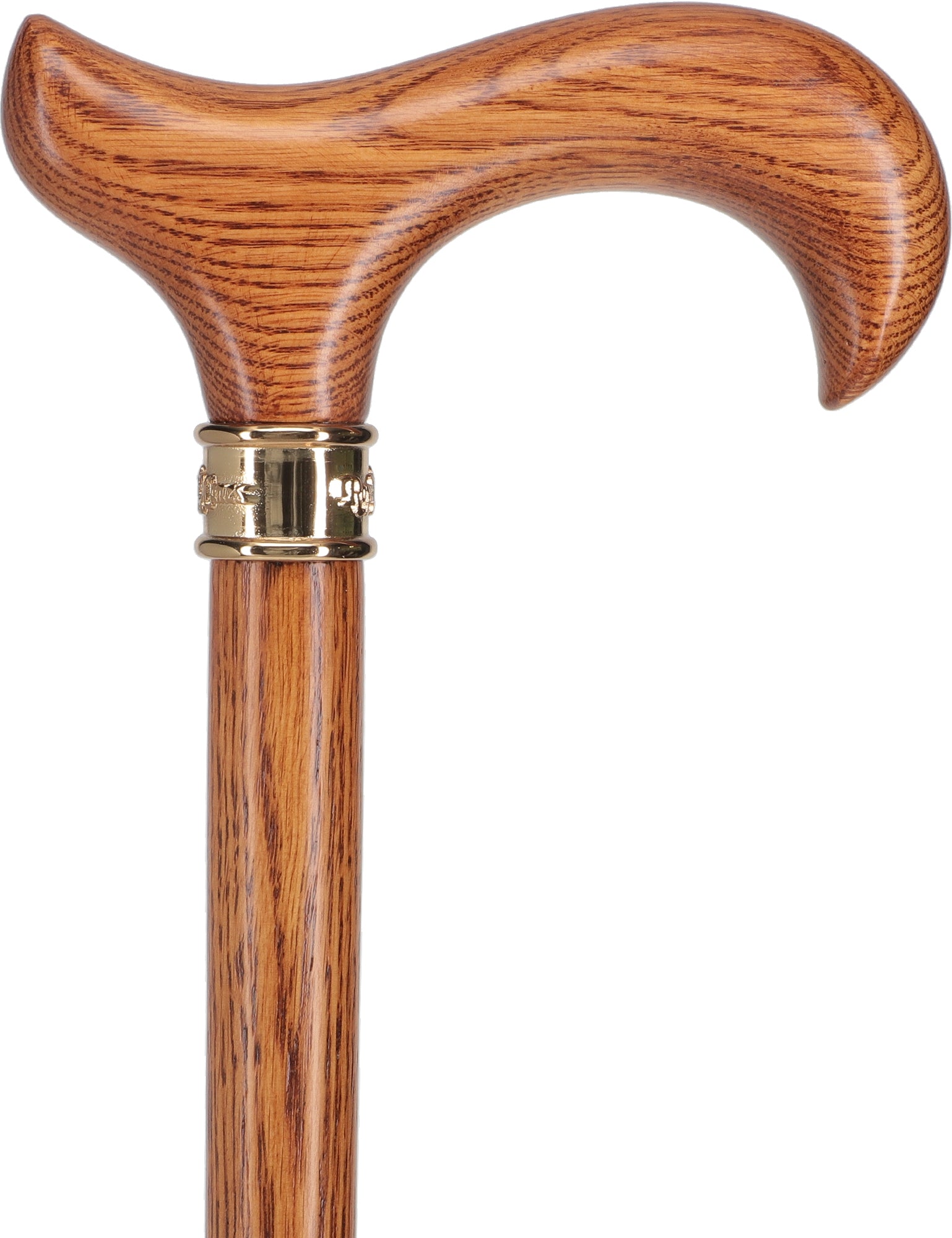 Strong Natural Oak Derby Walking Cane & Brass Embossed Collar Authentic For Sale