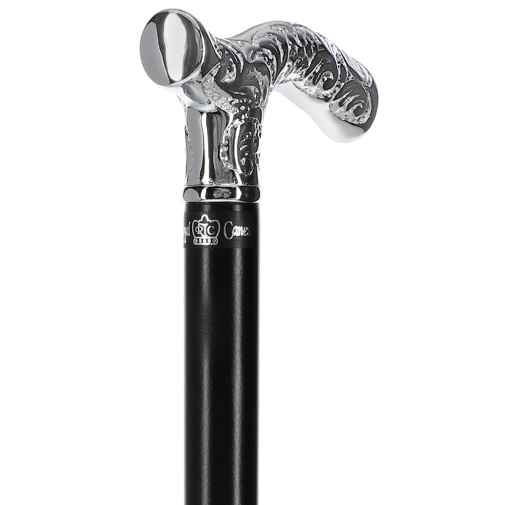 Scratch and Dent Chrome Plated Scroll Fritz Walking Cane With Black Beechwood Shaft V2014 Online Online Cheap Online