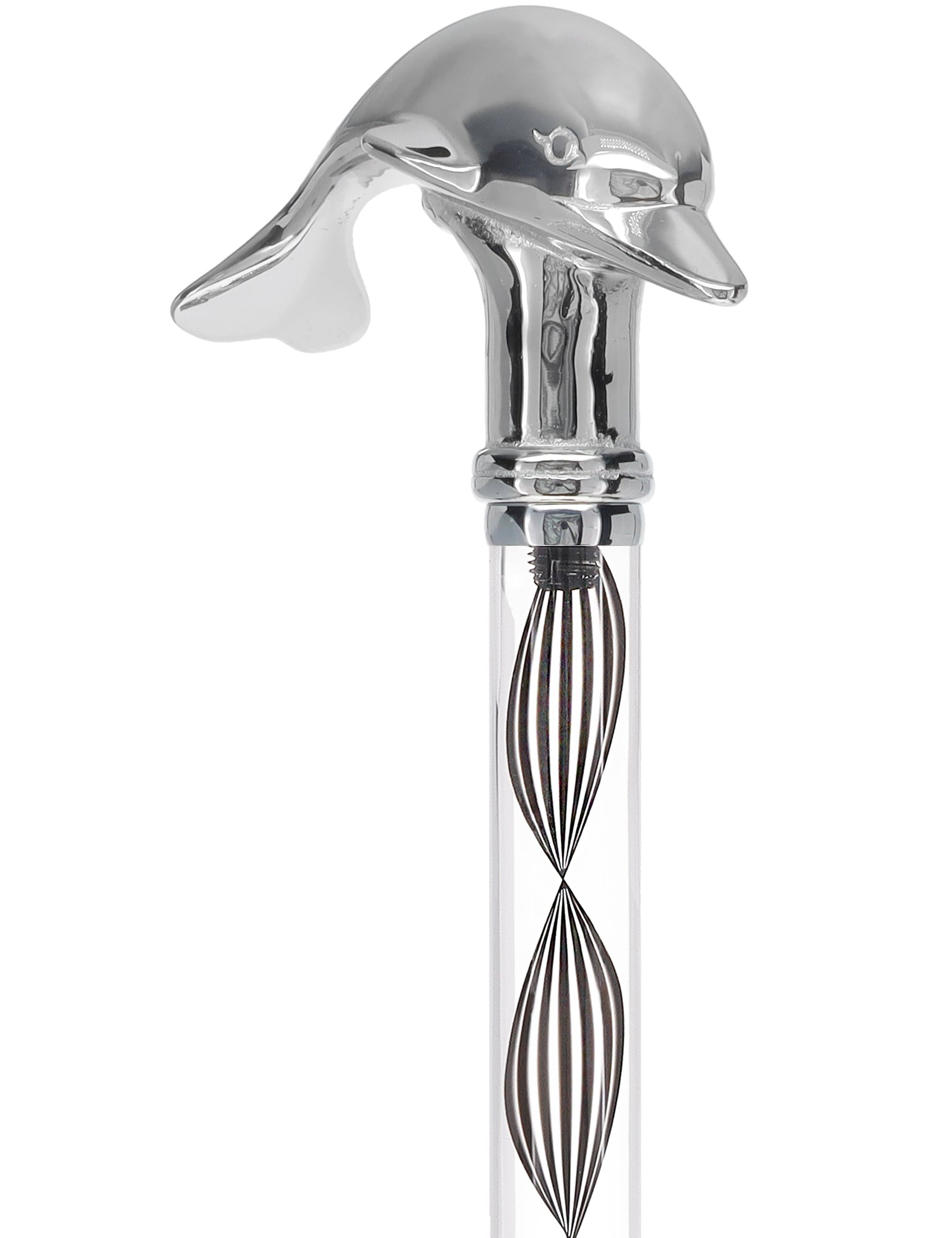 Crystal Elegance Chrome Dolphin Cane with Invisible Acrylic Shaft Options Popular Online