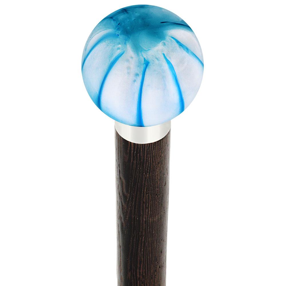 Splash of Blue on Pearl Round Knob Cane w/ Custom Wood Shaft & Collar Cheap Original