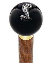 Licensed Mustang Cobra Emblem Black Round Knob Cane w/ Custom Color Ash Shaft & Collar Free Shipping Shop Offer