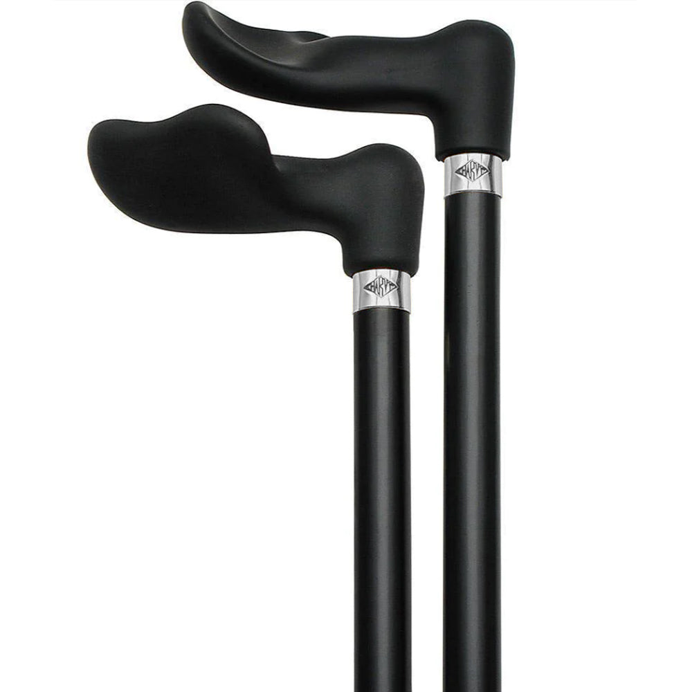 Scratch and Dent Black SoftGrip, Palm Grip Walking Cane with Black Beechwood Shaft, Silver collar V2151 Purchase Sale Online