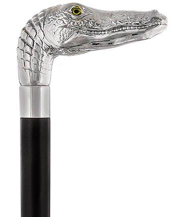 Alligator Nickel Plated Handle Italian Handle Cane w/ Custom Shaft & Collar New Online