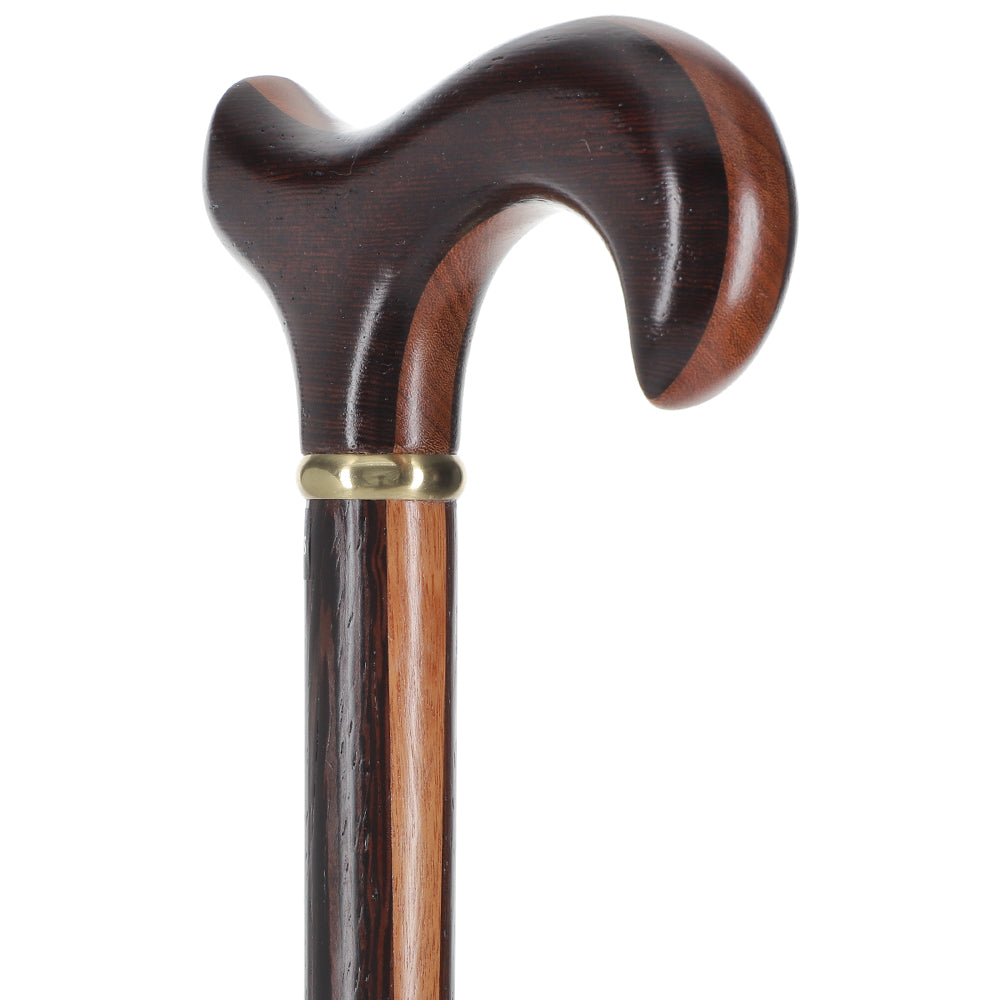 Scratch and Dent Hand-Made Afromosia Inlaid Derby Walking Cane w/ Wenge Shaft & Gold Collar V2194 Recommend Cheap Pice