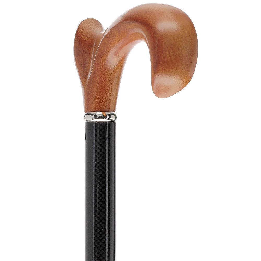 Cherry Maple Ergonomic Cane: Carbon Fiber Shaft, Silver Collar Best Pices Sale Online