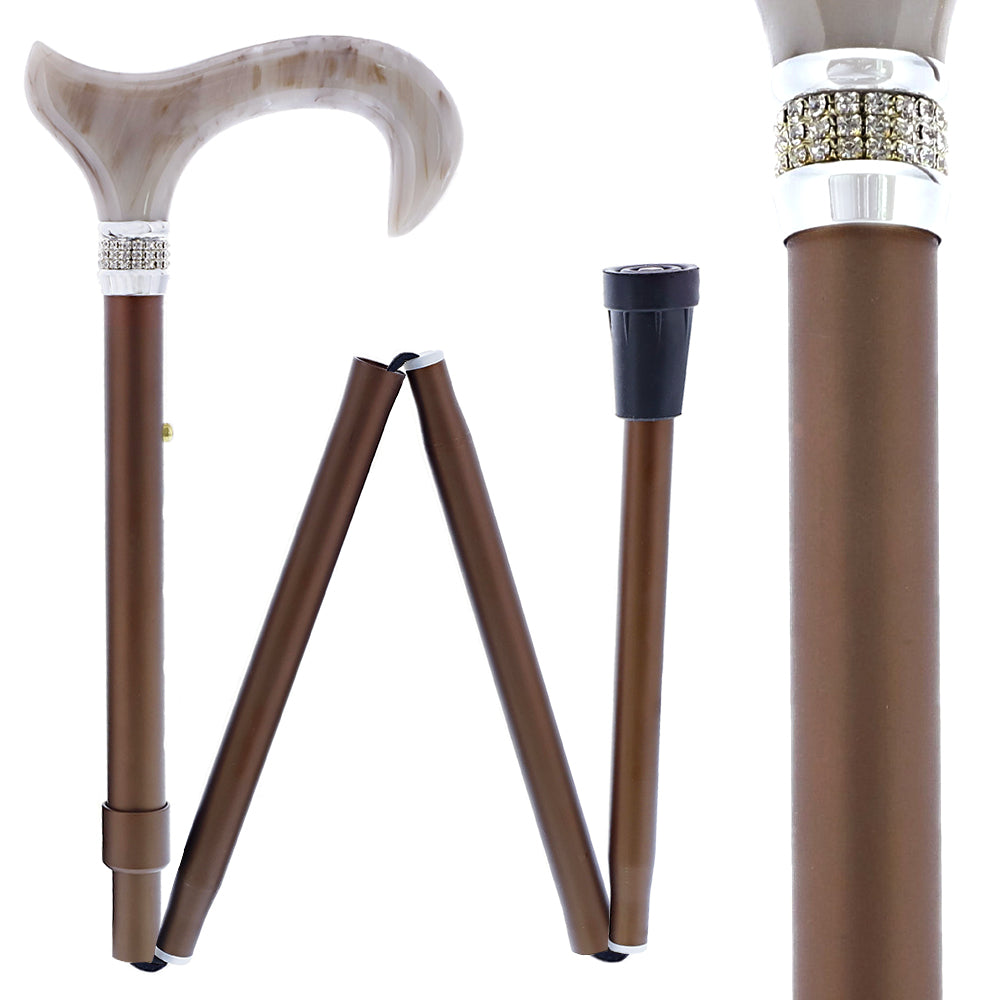 Rhinestone Pearlz Designer Folding Cane: Elegant Brown Cheap Outlet Locations