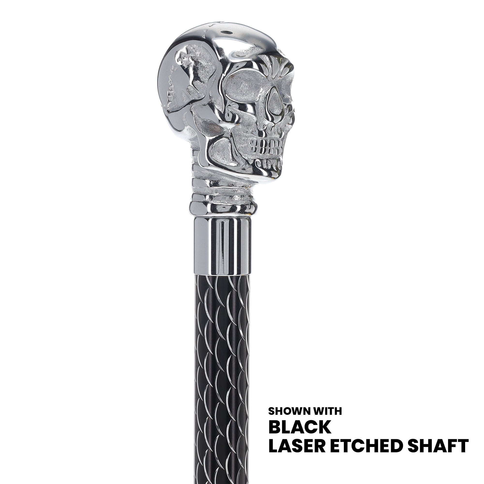 Scratch and Dent Chrome Skull Handle Walking Cane w/ Black Non Adjustable Shaft V2199 Buy Cheap Manchester Great Sale