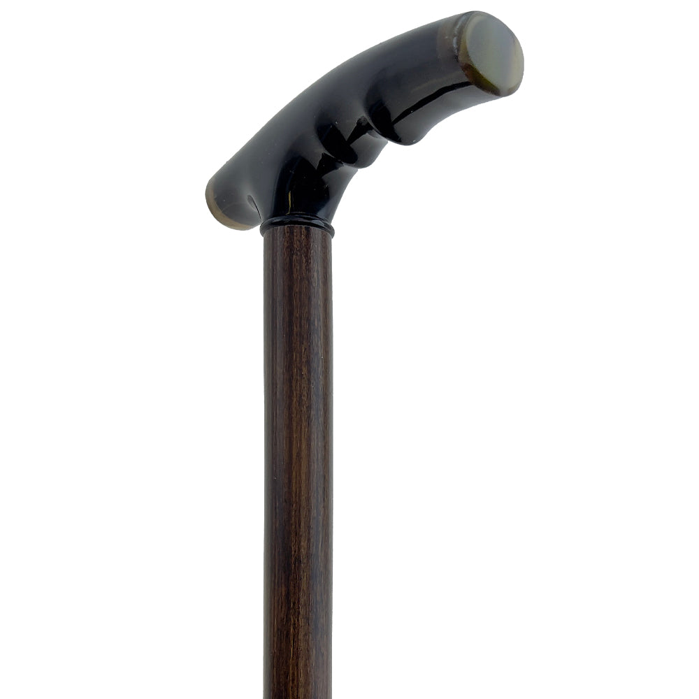 French Black Carved Horn Fritz: Walking Cane with Maple Shaft Good Selling Online