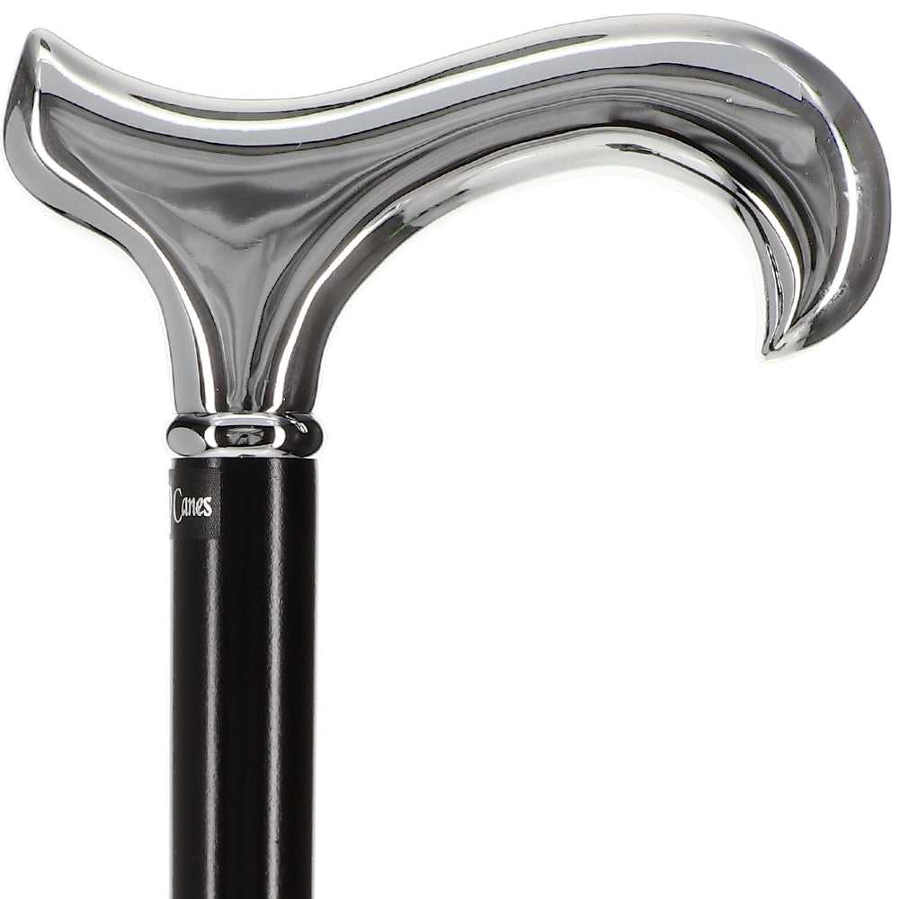 Scratch and Dent Chrome Plated Derby Walking Cane With Black Beechwood Shaft and Silver Collar V2012 Best