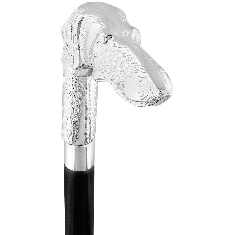 Long Nosed Dog Nickel Plated Handle Walking Cane - Italian Handle w/ Custom Shaft and Collar New Arrival For Sale