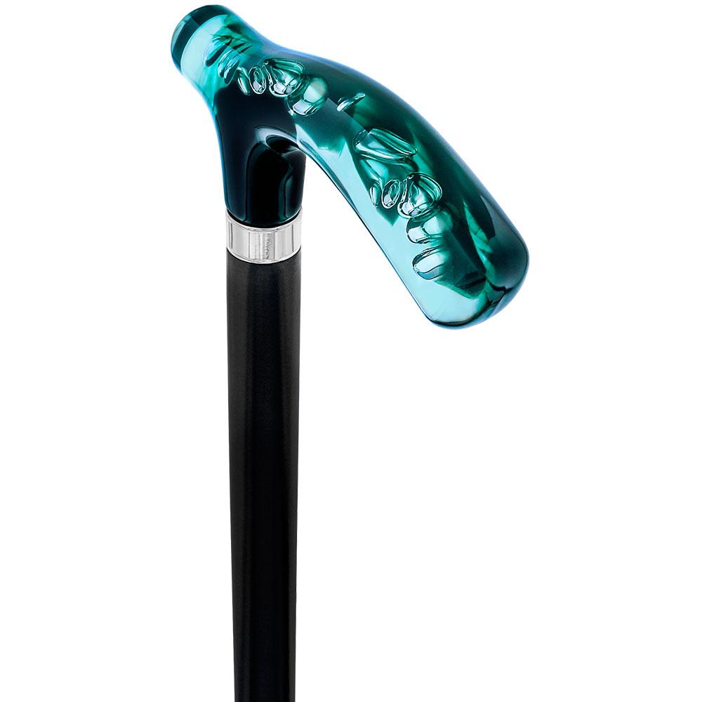 Green and Clear Acrylic Bubble Handle Cane w/ Custom Wooden Shaft Clearance Pre Order