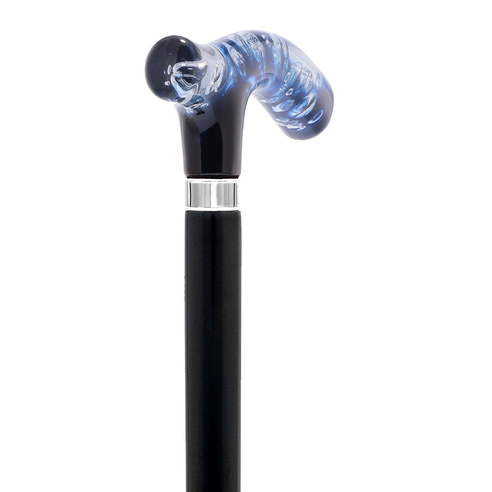 Blue & Clear Acrylic Bubble Handle Cane - Custom Wooden Shaft Professional