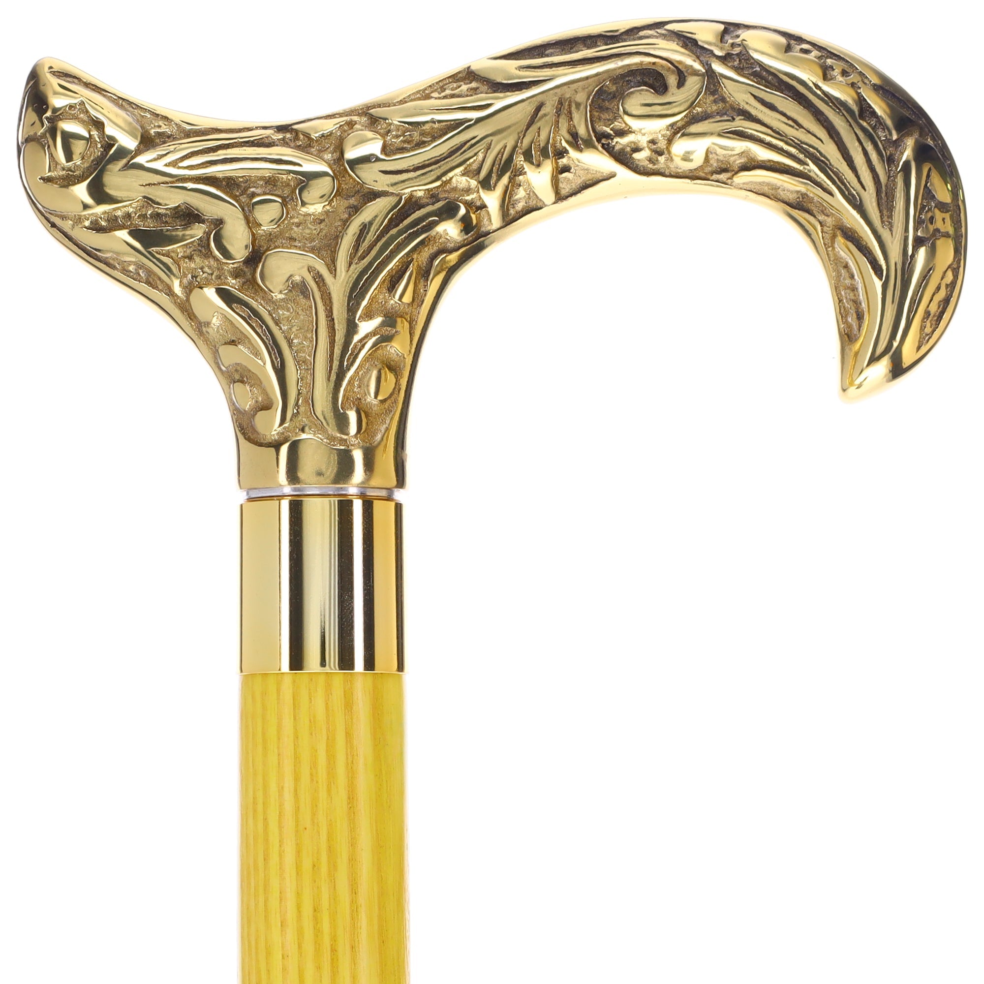 Scratch and Dent Brass Derby Handle Walking Cane w/ Blue Ash Shaft & Brass Gold Collar V2139 Free Shipping Online