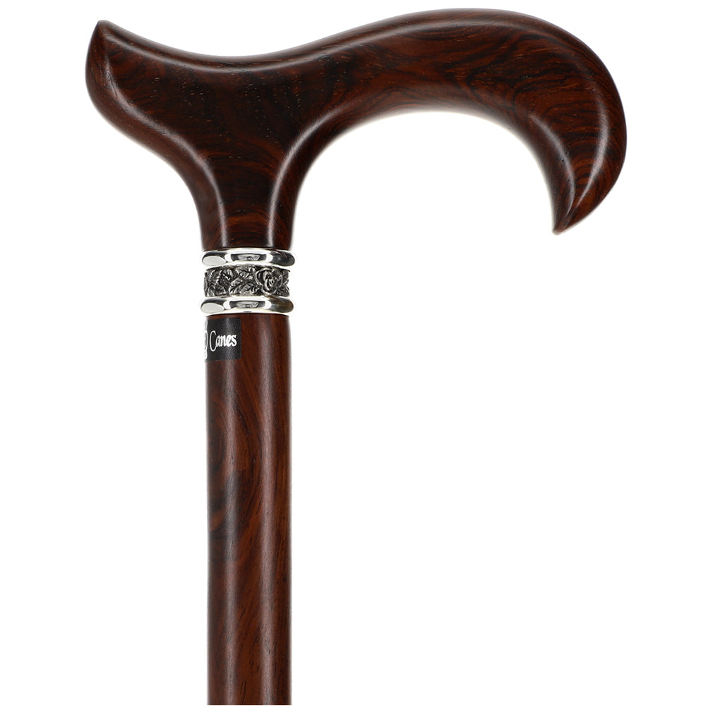 Scratch & Dent Derby Walking Cane With Exotic Cocobolo Wood Shaft and Pewter Rose Collar V1704 Outlet Online