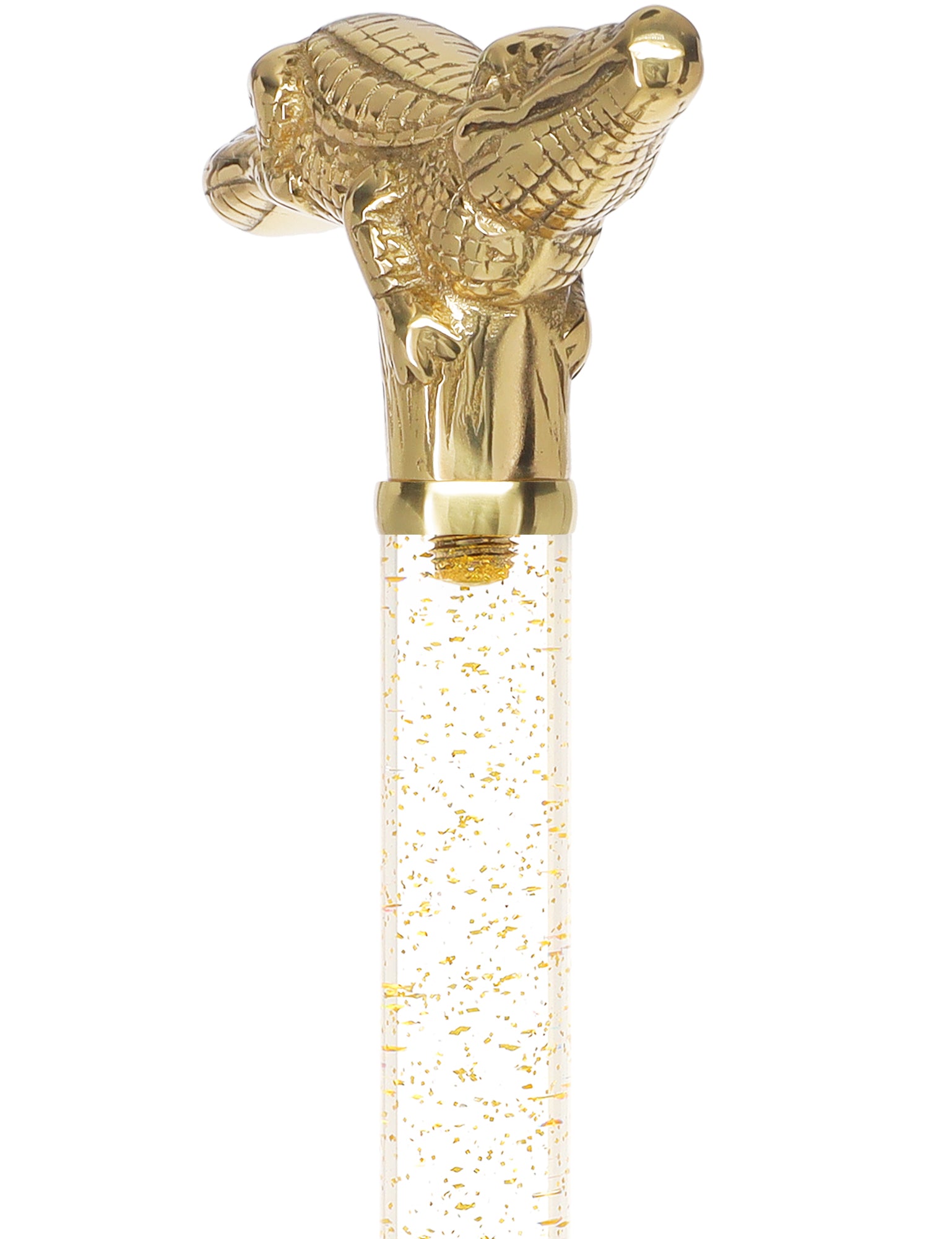 Crystal Elegance Brass Alligator Cane with Invisible Acrylic Shaft Options Low Pice For Sale