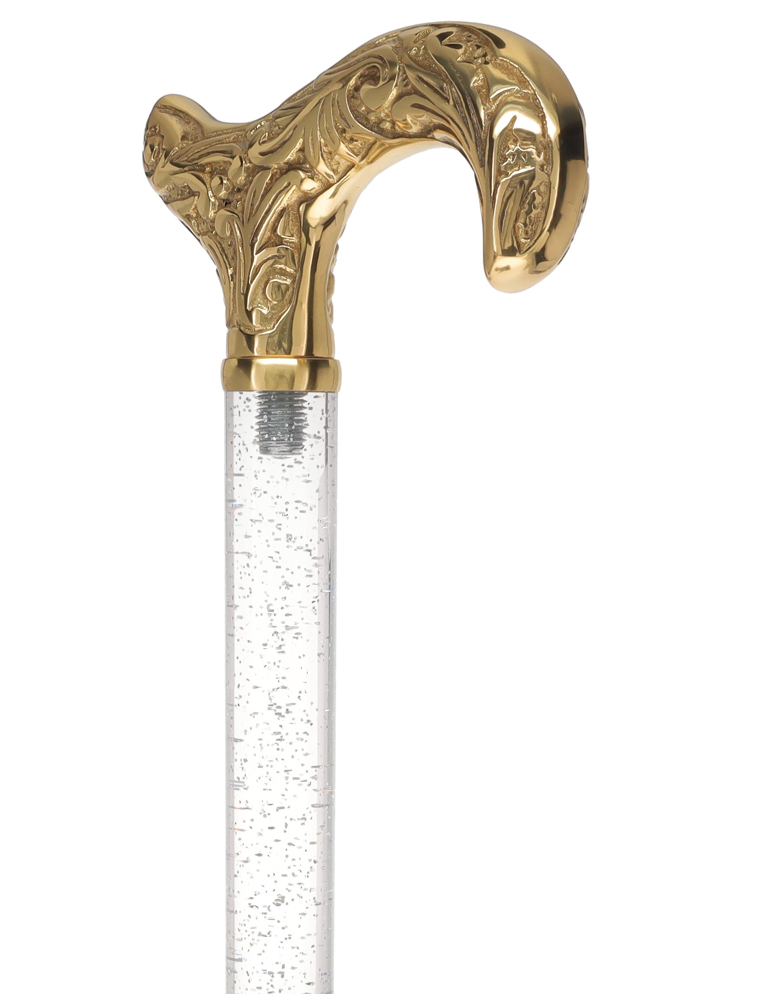 Crystal Elegance Brass Derby Cane with Invisible Acrylic Shaft Options Sale Supply