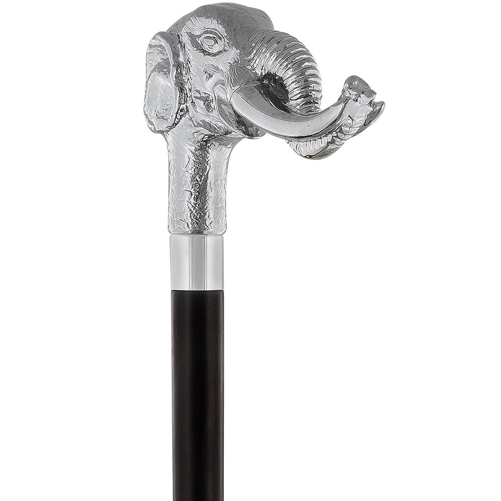 Elephant w/ Tusks Nickel Plated Handle Italian Handle Cane w/ Custom Shaft & Collar Browse