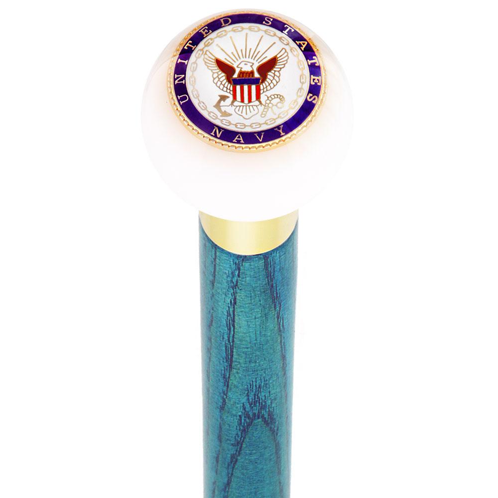 U.S. Navy White Round Knob Cane w/ Custom Color Ash Shaft & Collar Outlet Discount Authentic