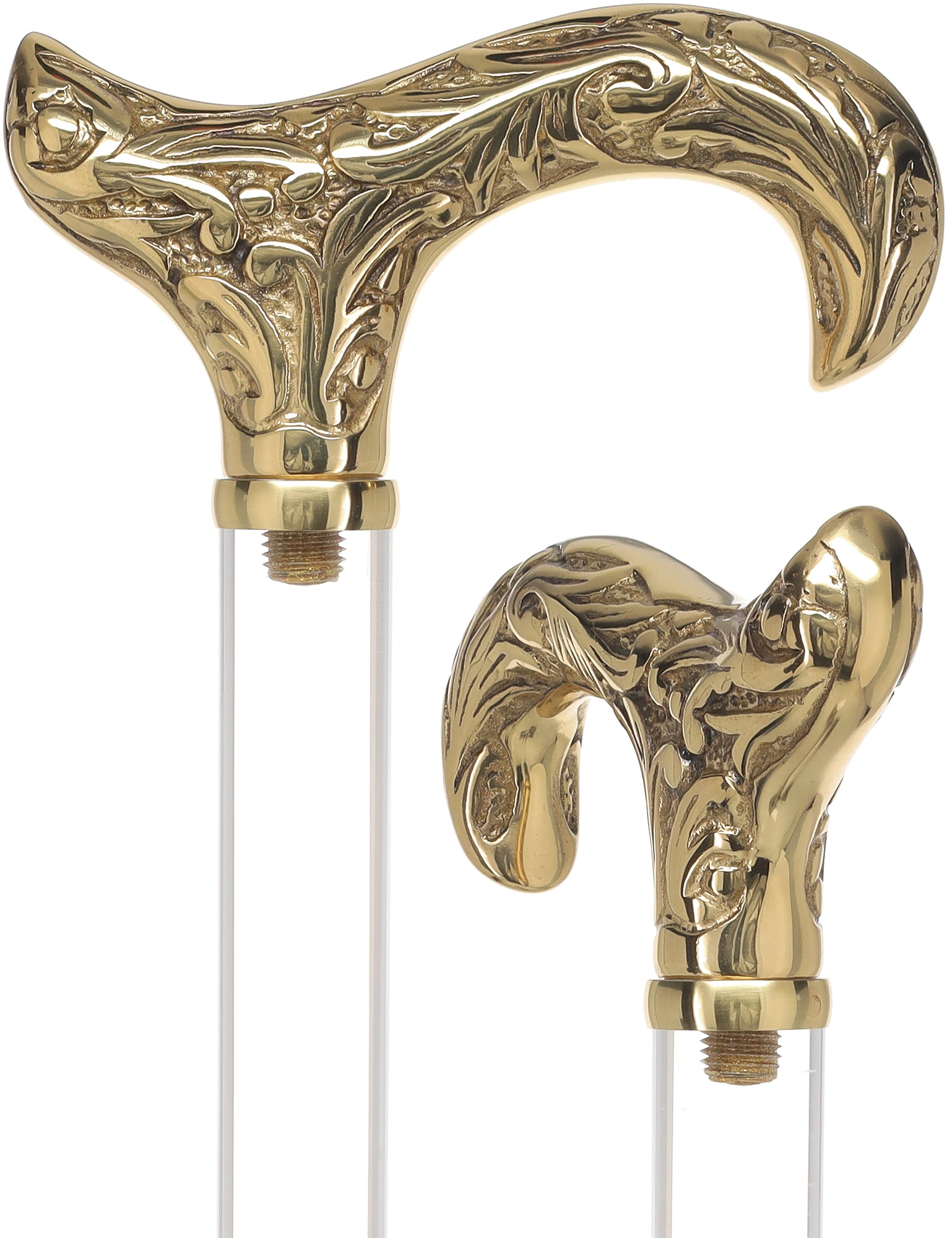 Crystal Elegance Brass Derby Cane with Invisible Acrylic Shaft Options Sale Supply