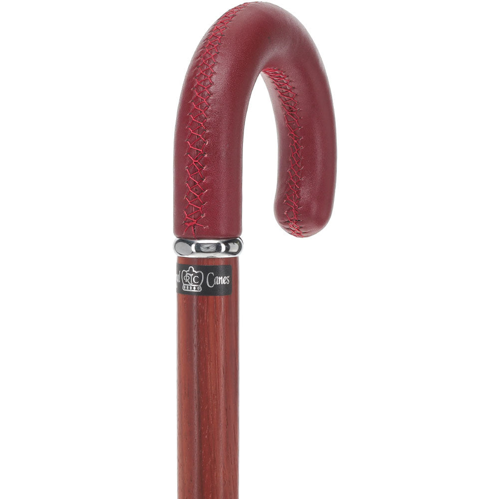 Soft Genuine Leather Grip: Burgundy Tourist Cane, Padauk Shaft Discount Brand New Unisex