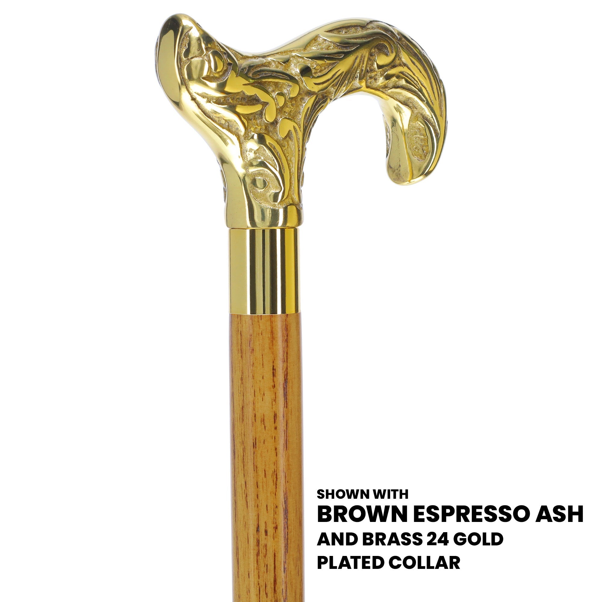 Scratch and Dent Brass Derby Handle Walking Cane w/ Brown Beechwood Shaft and Aluminum Gold Collar V2112 Outlet Countdown Package