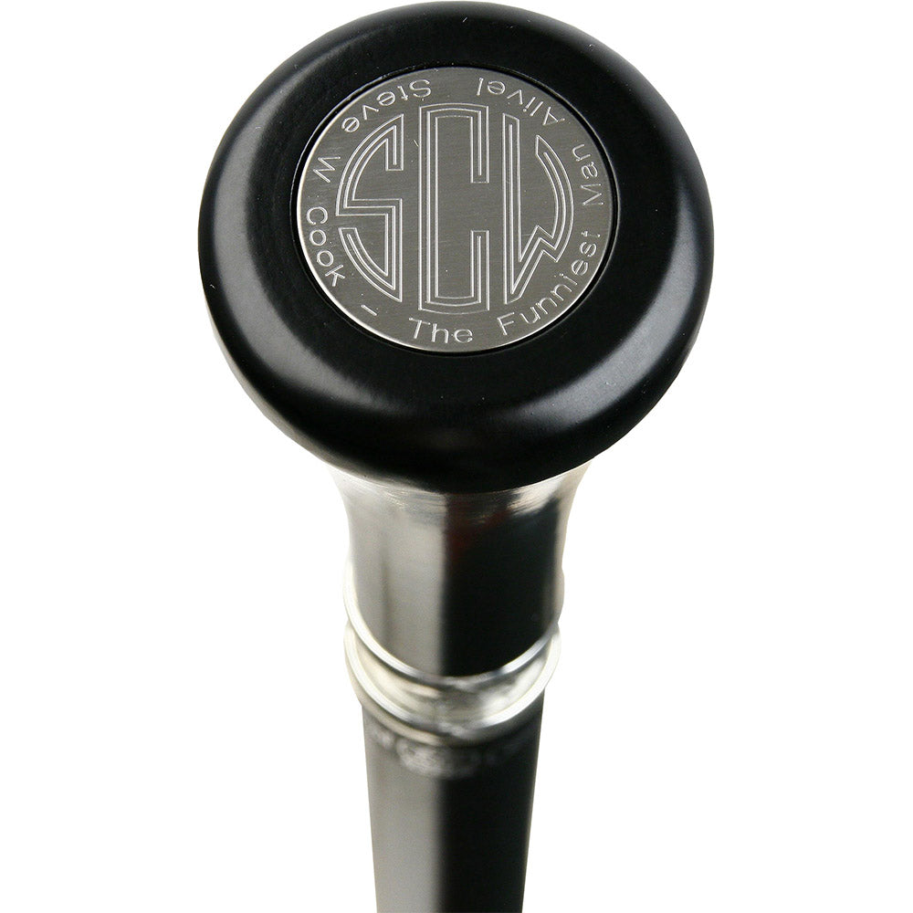 Personalized Engraved Knob Stick: Black Beechwood Shaft For Cheap Pice