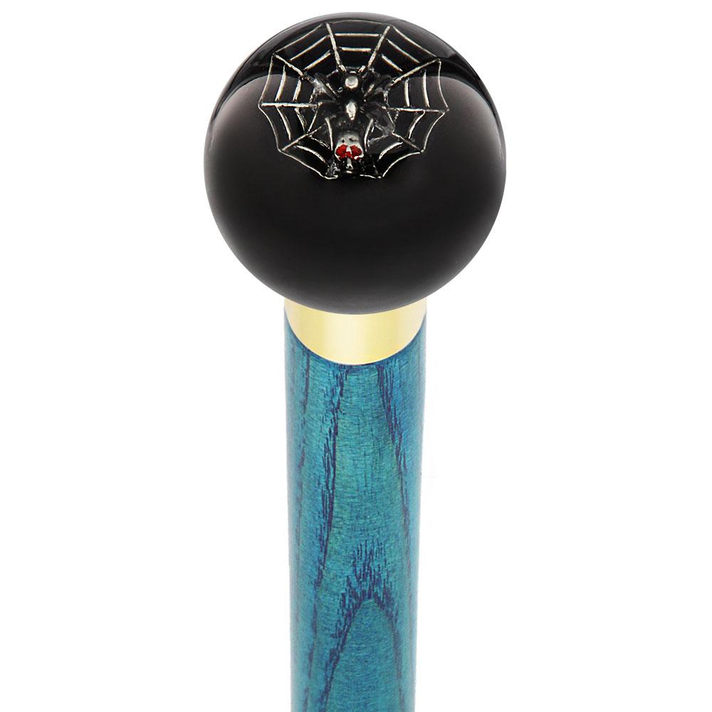 Skull & Spider Web Black Round Knob Cane w/ Custom Color Ash Shaft & Collar Cheap Sale Excellent