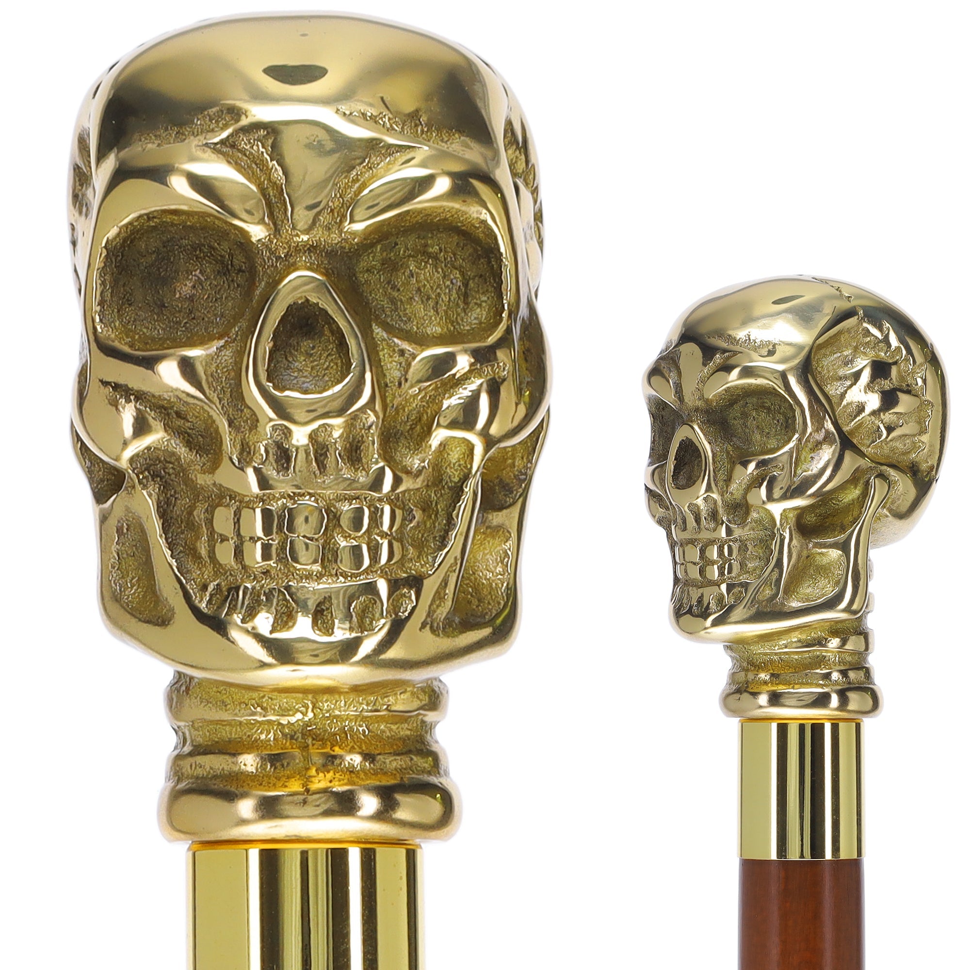 Scratch and Dent Brass Skull Handle Walking Cane w/ Black Beechwood Shaft and Aluminum Gold Collar V2148 Discount Ebay