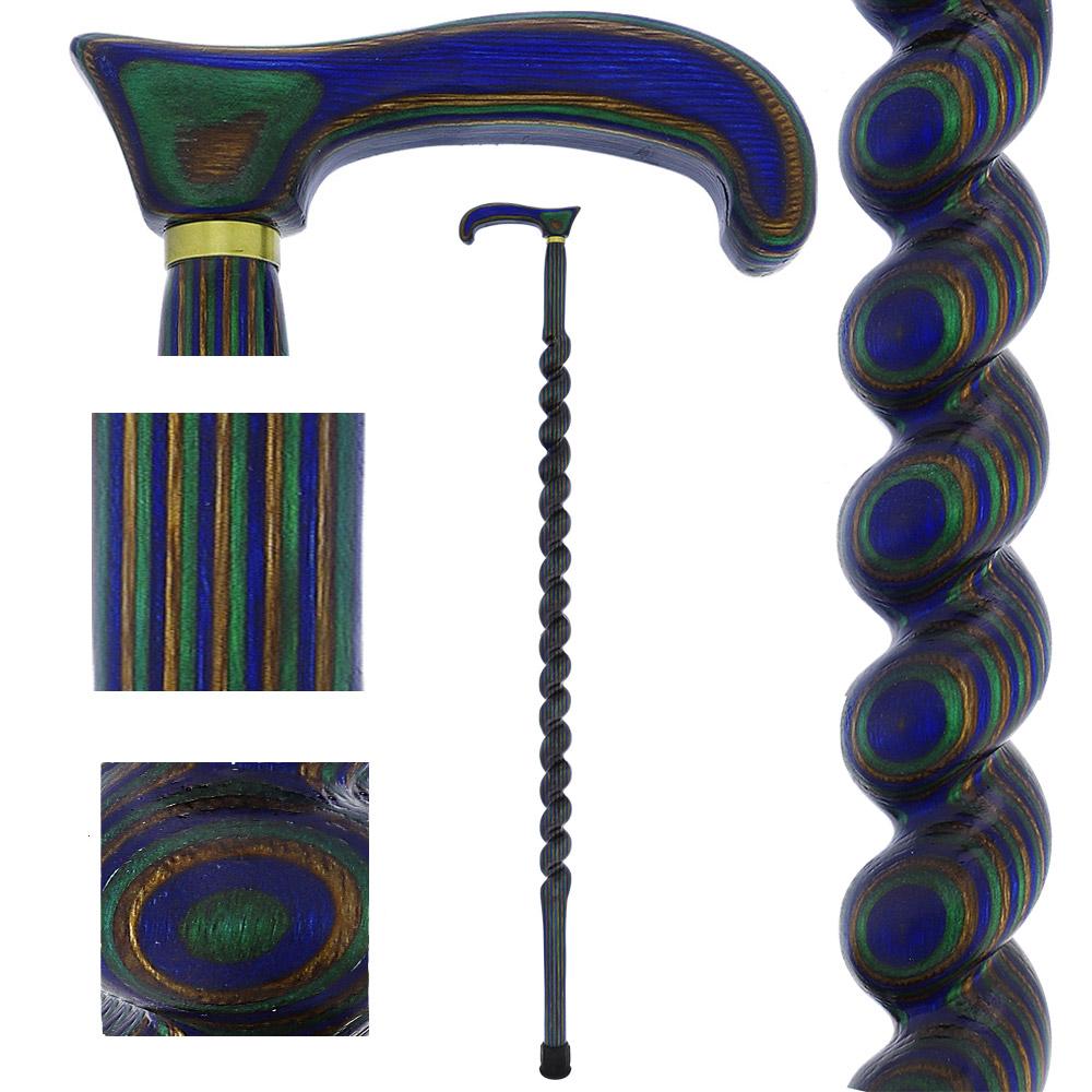 Scratch and Dent USA-Made Twisted Spiral Cane: Blue Green & Brown Laminate V3441 Exclusive Online