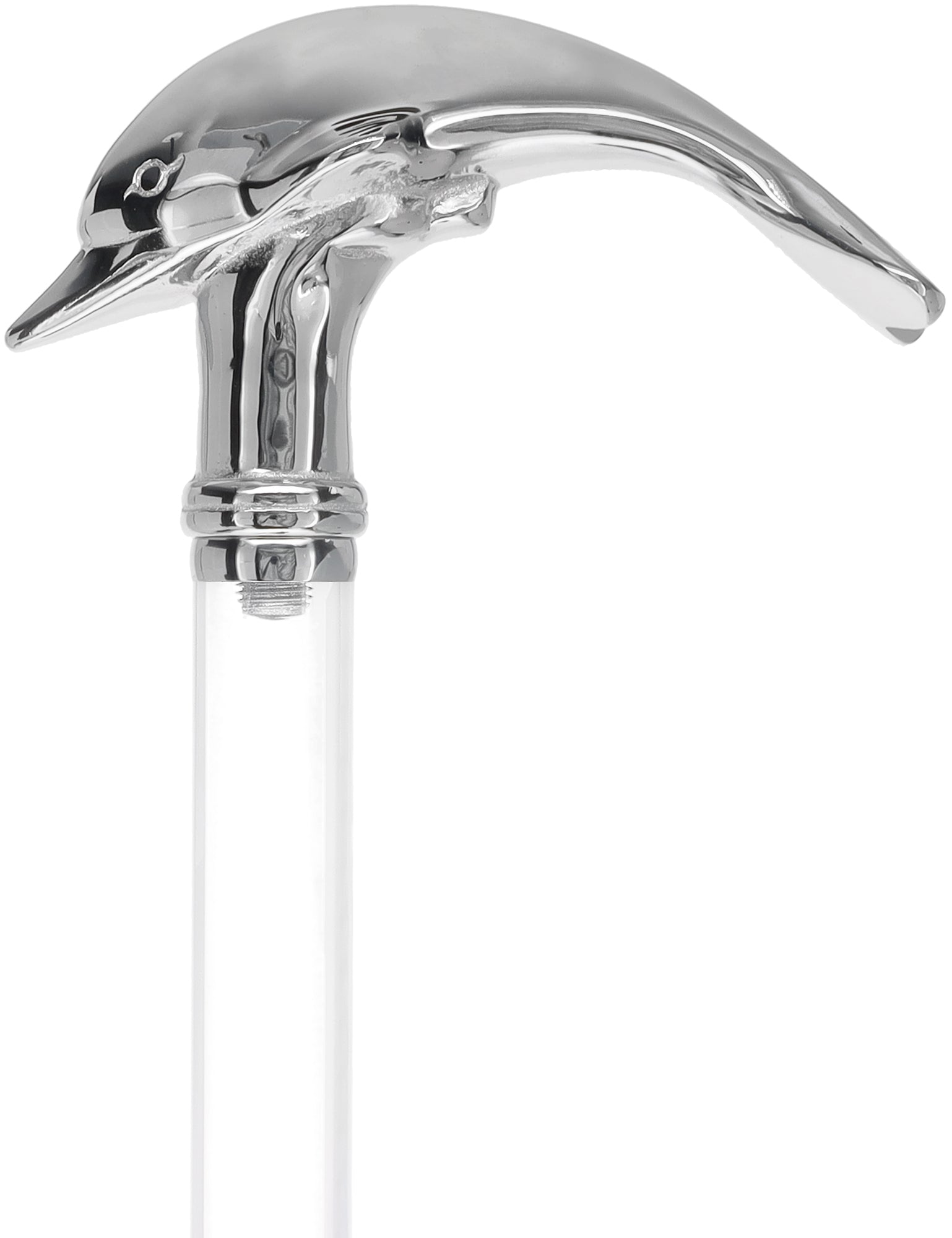 Crystal Elegance Chrome Dolphin Cane with Invisible Acrylic Shaft Options Popular Online