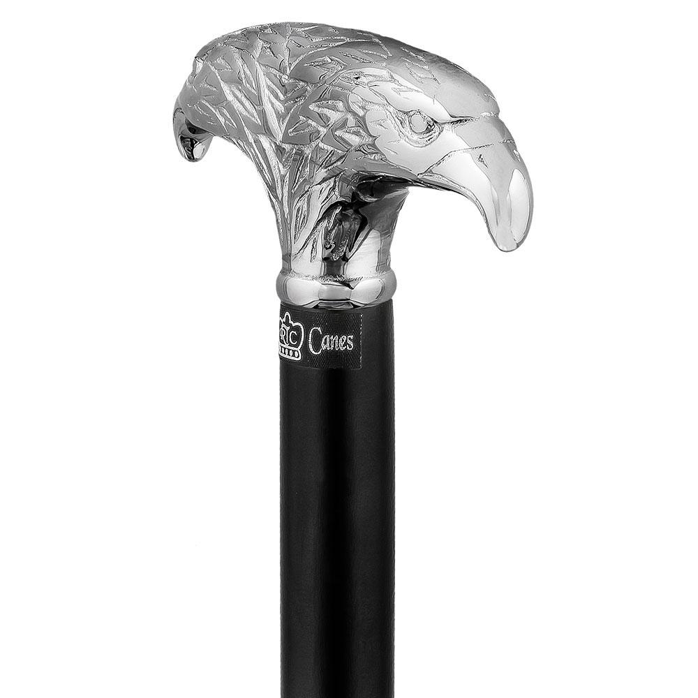 Scratch and Dent Chrome Plated Double Eagle T-Handle Walking Cane With Black Beechwood Shaft V2167 Outlet Great Deals