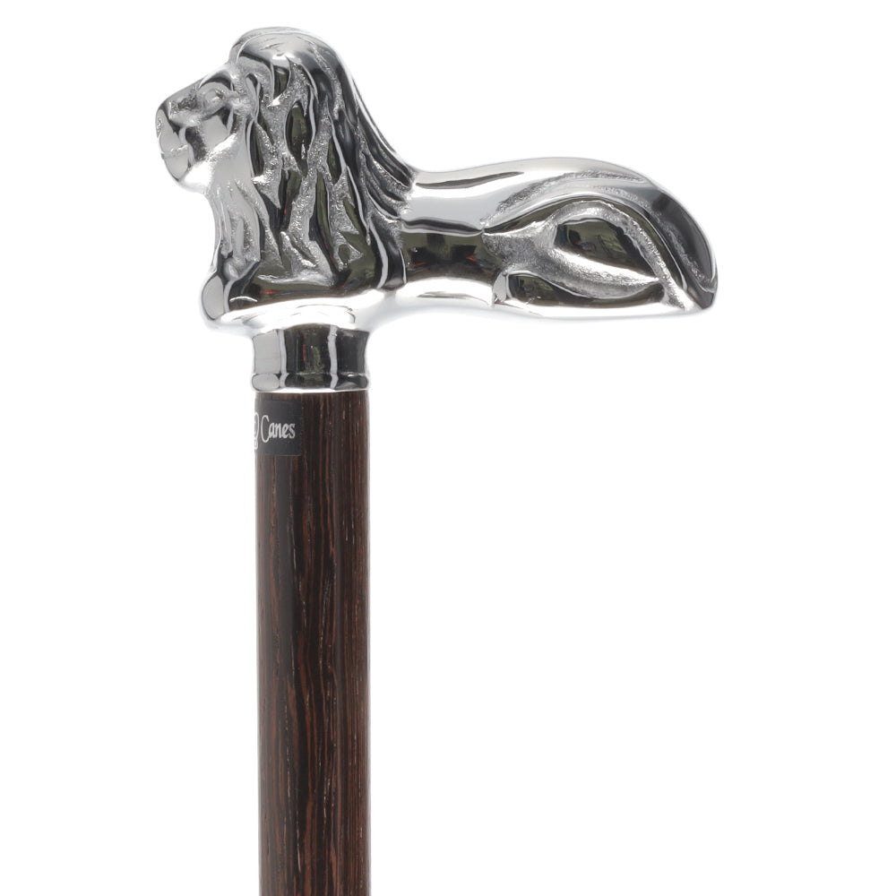 Chrome Lion Handle Walking Cane: Luxury Wenge Wood Shaft Outlet Order