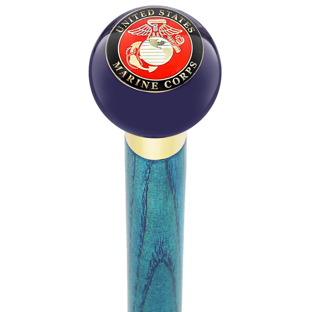 Scratch and Dent U.S. Marine Corps Dark Blue Round Knob Cane w/ Blue Ash Shaft & Aluminum Gold Collar V2060 Buy Cheap Pices