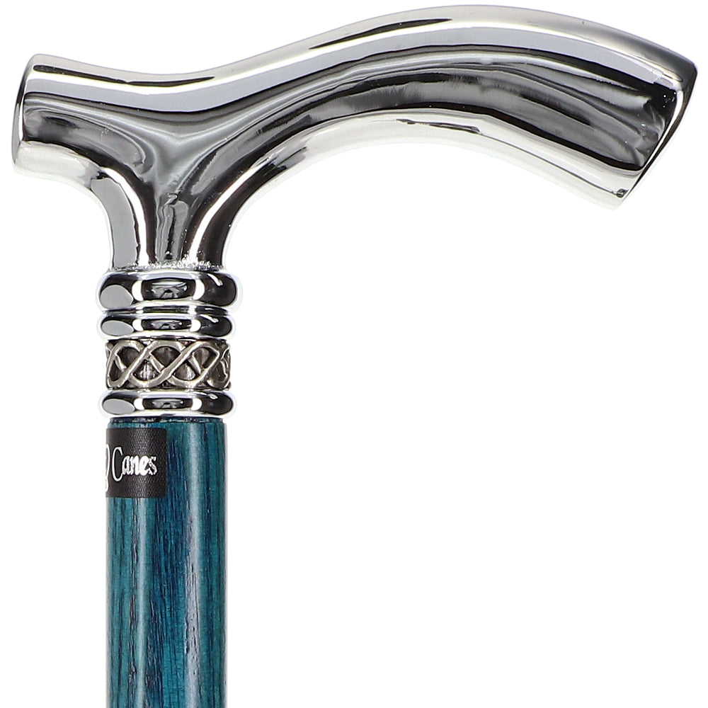 Scratch and Dent Blue Slim Line Chrome Plated Fritz Walking Cane With Blue Ash Shaft and Pewter Swirl Collar V1606 Factory Outlet Cheap Pice